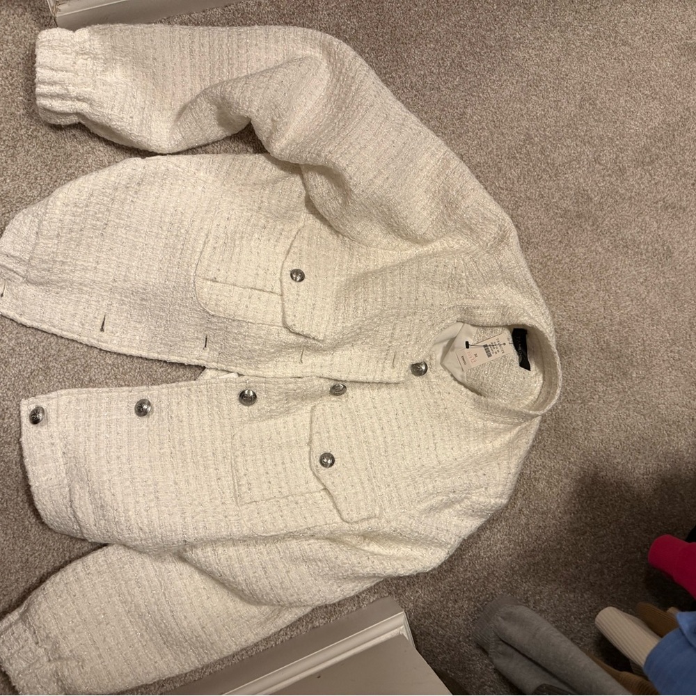 Talbots Ivory Textured Jacket with metallic silver threads